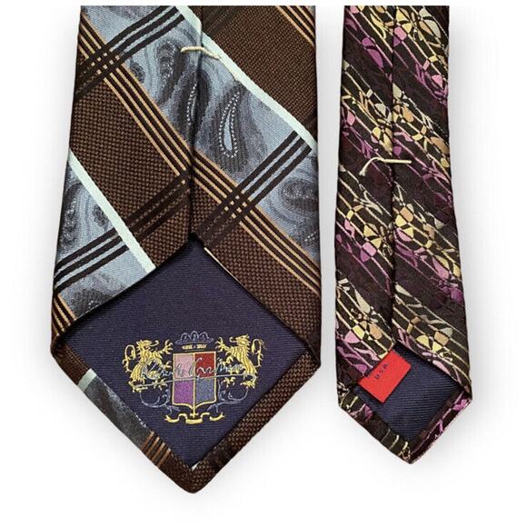 Robert Graham Quirky Silk Tie Chunky Wide Paisley Regimental Stripe Brown Purple - Picture 6 of 8